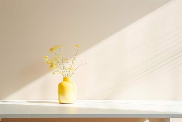 a white table with light and shadow blurry background