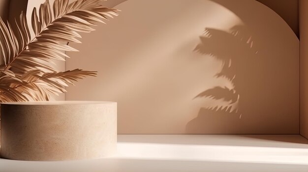 A white table with a palm tree in the corner.