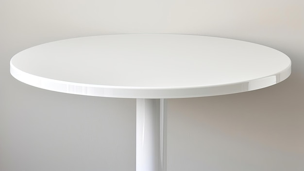 A white table with a round top