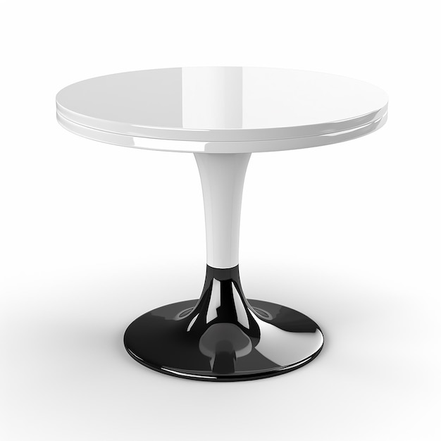 a white table with a silver base and a black base