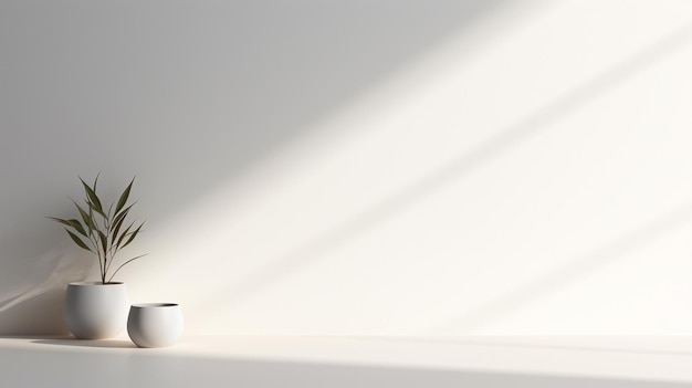 A white table with a small object on it and a shadow on the wall.