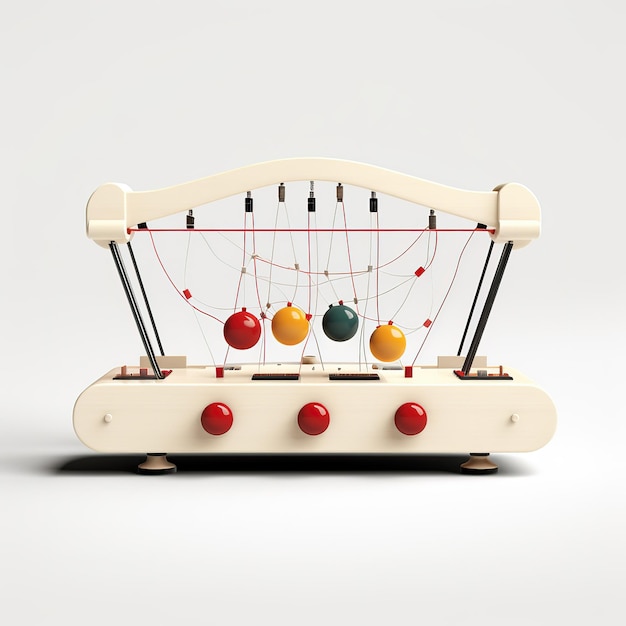 A white table with a wooden ball on it