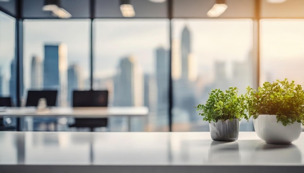 Белая столовая в просторном офисе с панорамными окнами, символизирующей ясность, профессионализм и мода