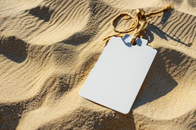 Photo a white tag on a string on a sandy beach