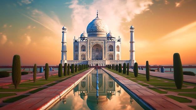 white taj mahal with a blue sky