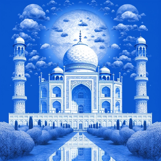 Белый Тадж-Махал с голубым небом