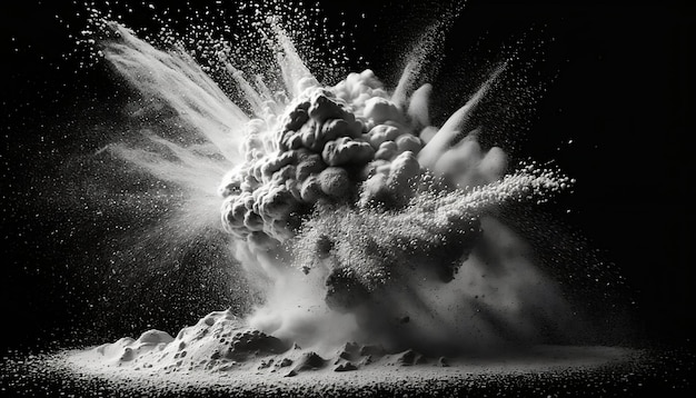 Photo white talcum powder explosion on black background