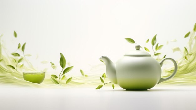 Photo white teapot and cup with mint leaves