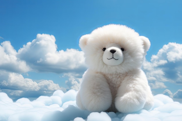 White Teddy Bear Sitting in the Clouds