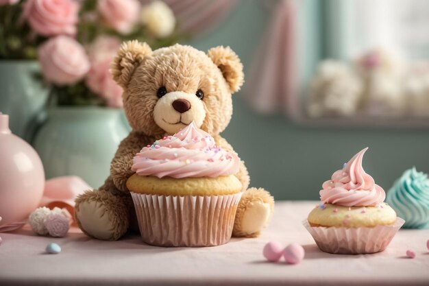 A White Teddy Bear Surrounded by Valentines Day Gifts