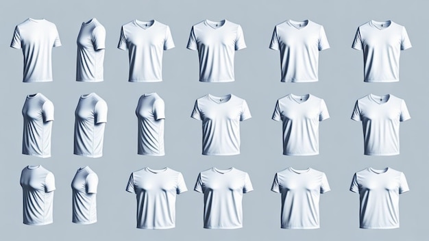 Foto t-shirt bianco mockup set front back e side view 3d perfetto per l'arte e la progettazione grafica