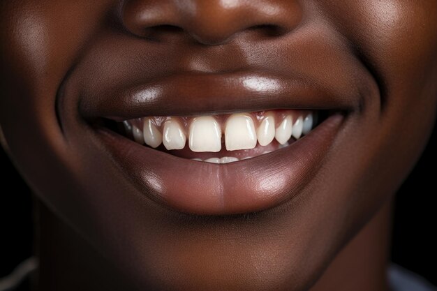 White teeth of a black boy closeup