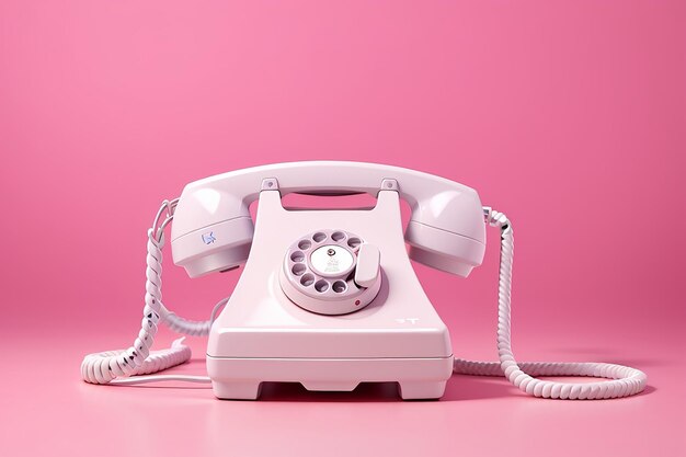 White telephone on pink background