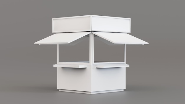 Cabina mock up del chiosco vuoto modello bianco per il rendering 3d della mostra del prodotto