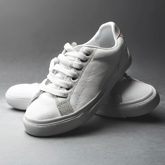 White tennis shoes on gray background