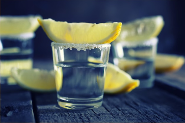 White tequila salt lemon wooden color
