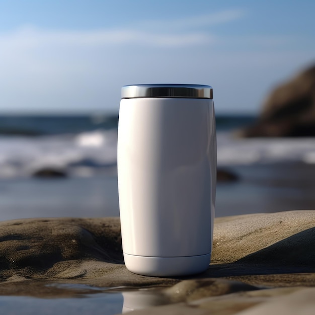 A white thermos bottle mockup