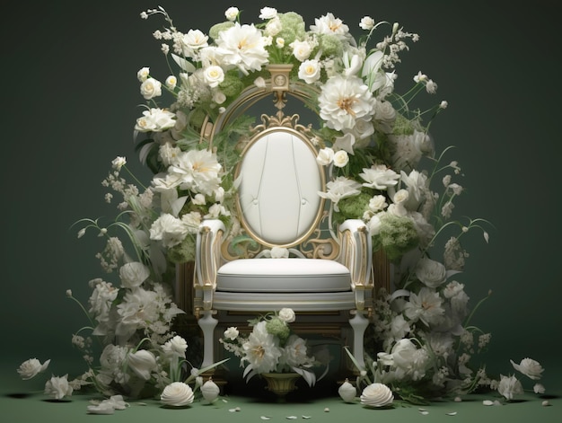 White throne decorated with flowers Decorated throne