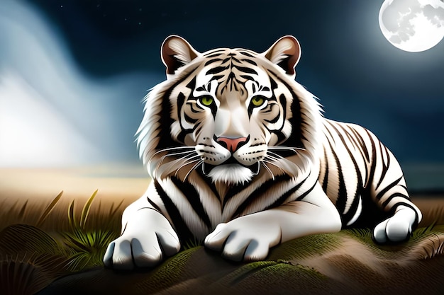 A white tiger on a blue background