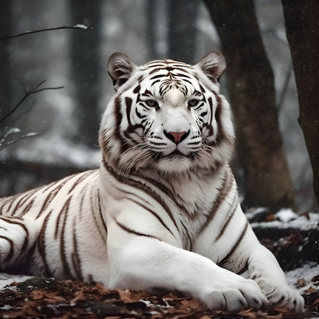 Photo white tiger in the forest beautiful big cat in the forest