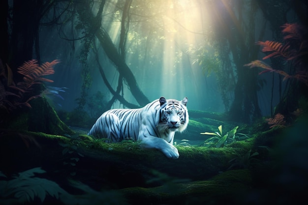 A white tiger in the forest