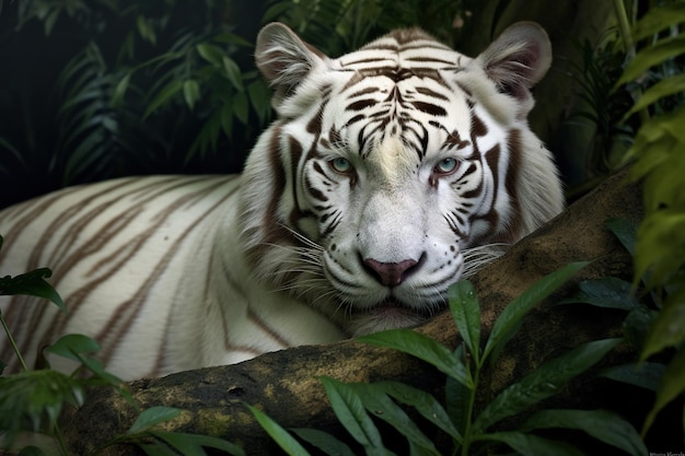 White tiger in the jungle Panthera tigris altaica