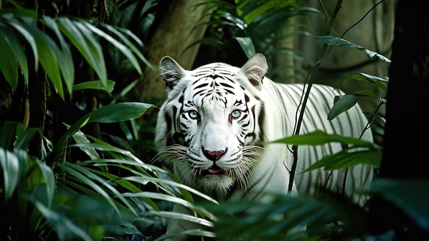 White tiger in the jungle wallpaper 4k