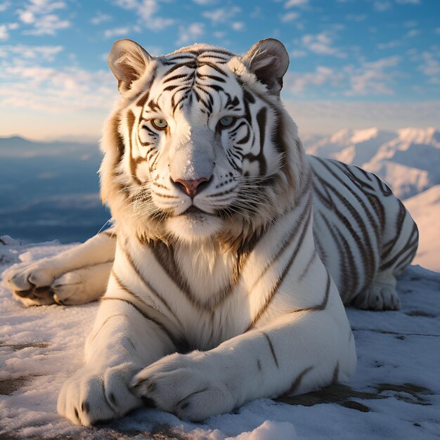 Photo white tiger portrait illustration made by generative ai