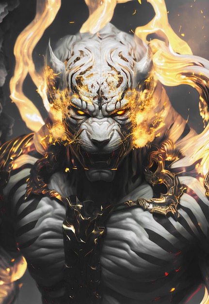 White tiger warrior illustration generated by artificial intelligence