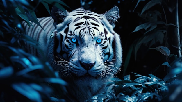 Foto tigre bianca con bellissimi occhi azzurri nella foresta