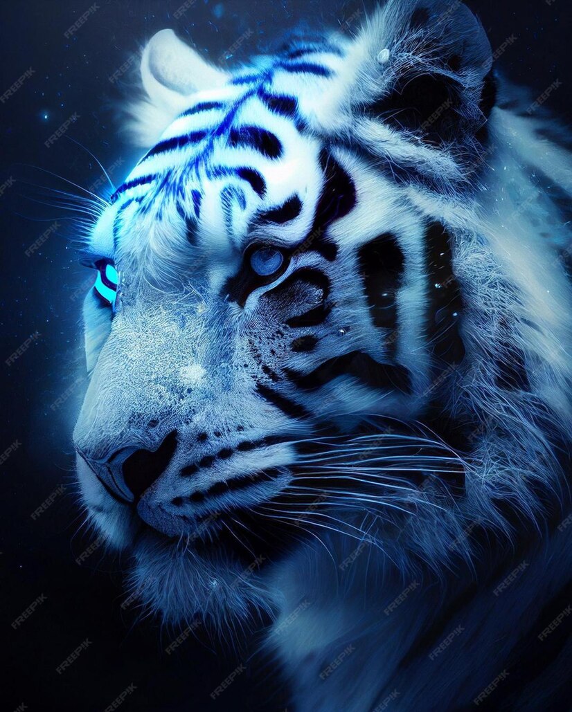 Premium Photo | White tiger with blue eyes on a dark background