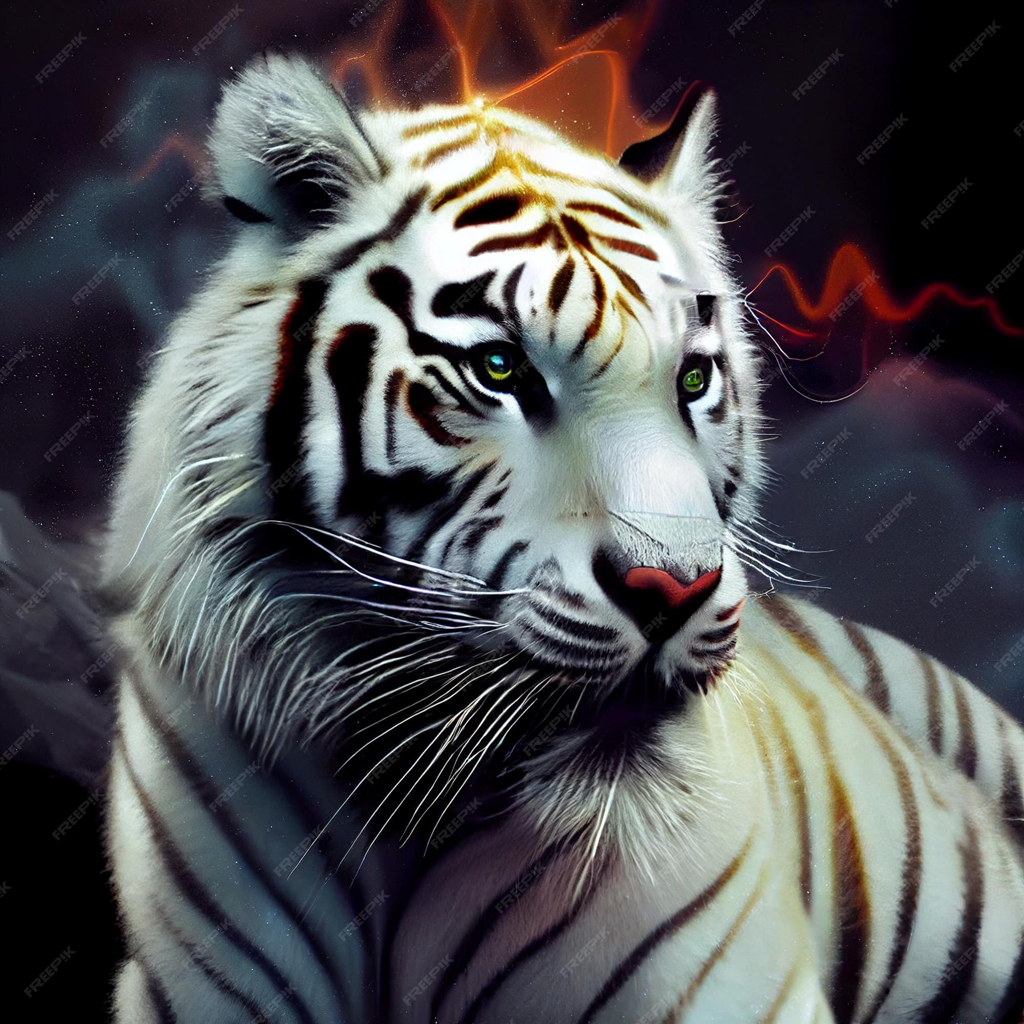 Premium Photo | A white tiger with blue eyes is on a black background.