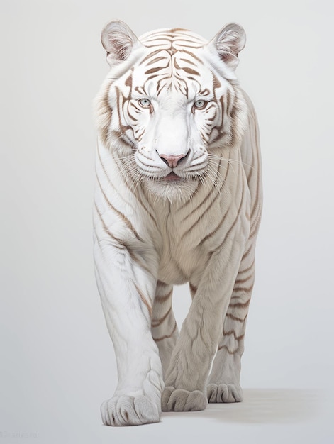 A white tiger with a tiger on its face is shown.