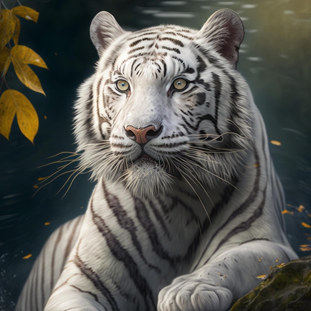 A white tiger with the word tiger on it