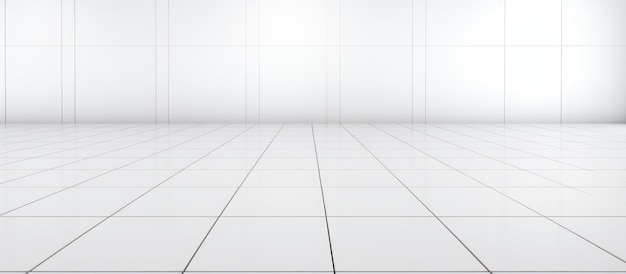 Photo white tiled floor in pristine condition with gridded lines for a blank backdrop