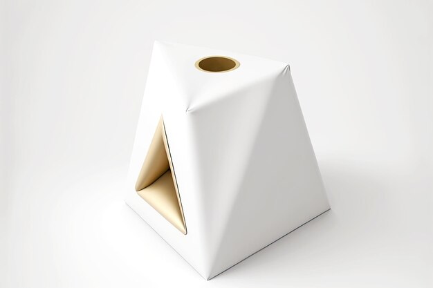 Photo white tissue box with beige triangle on white background