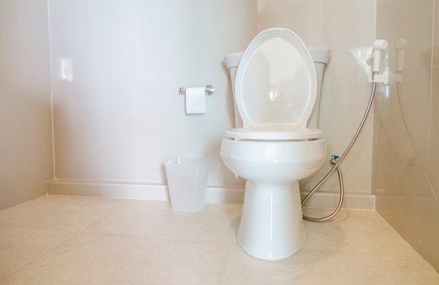 White toilet bowl in a bathroom