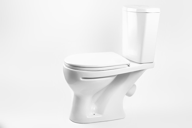 White toilet bowl on white background isolated. Side view