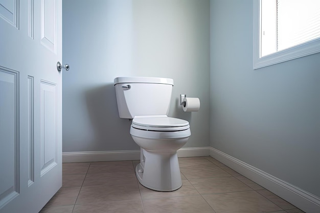 white toilet inside a room with doors in the style of precisionist lines