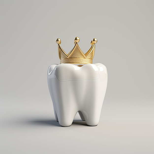 White tooth with small golden crown white background