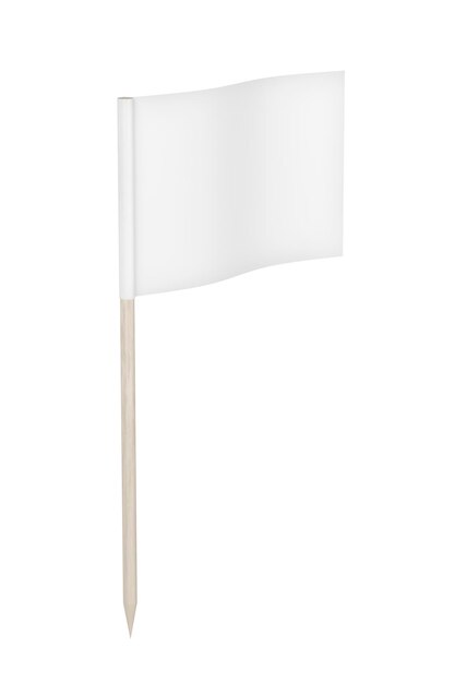 Фото Белый флаг с зубочисткой на белом фоне