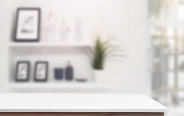 White top table with blur living room