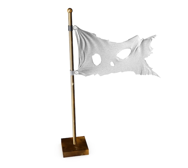 白い破れた旗。戦後の平和の象徴。 3Dレンダリング