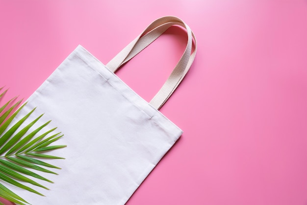 White tote bag canvas fabric. cloth shopping sack mockup with\
copy space.