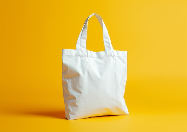 White Tote bag on isolated yellow background