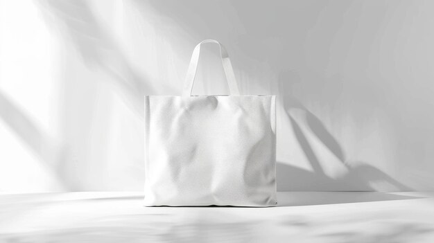 Photo white tote bag mockup with soft shadow for branding