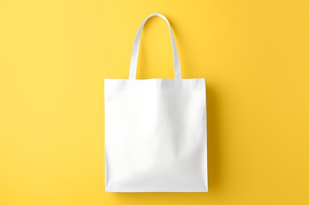 White tote bag mockup on yellow background