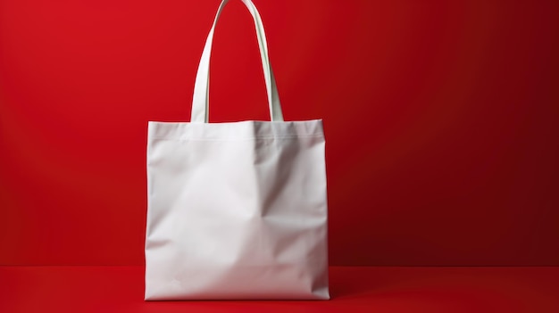 White Tote Bag on Red Background for Modern EcoFriendly Shopping