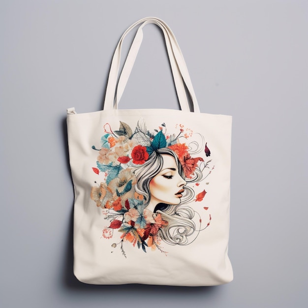 Фото Белая сумка с цветами на ней