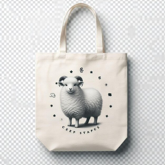 a white tote with a sheep on it